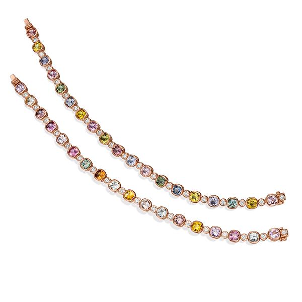 18K Bezel Set Multicolor Sapphire Diamond Bracelet